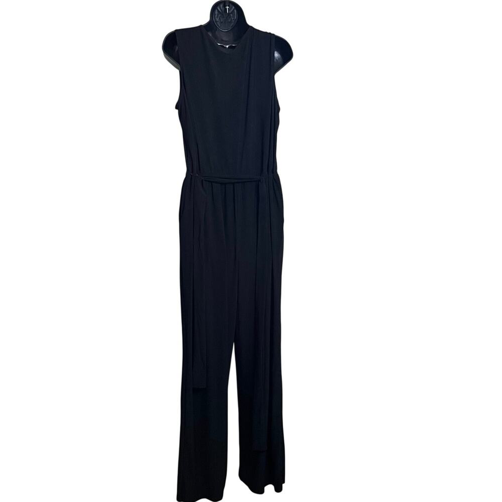 NY Collection Women’s Petite Surplice Belted Wide-Leg Jumpsuit black Petite XL - Picture 5 of 5